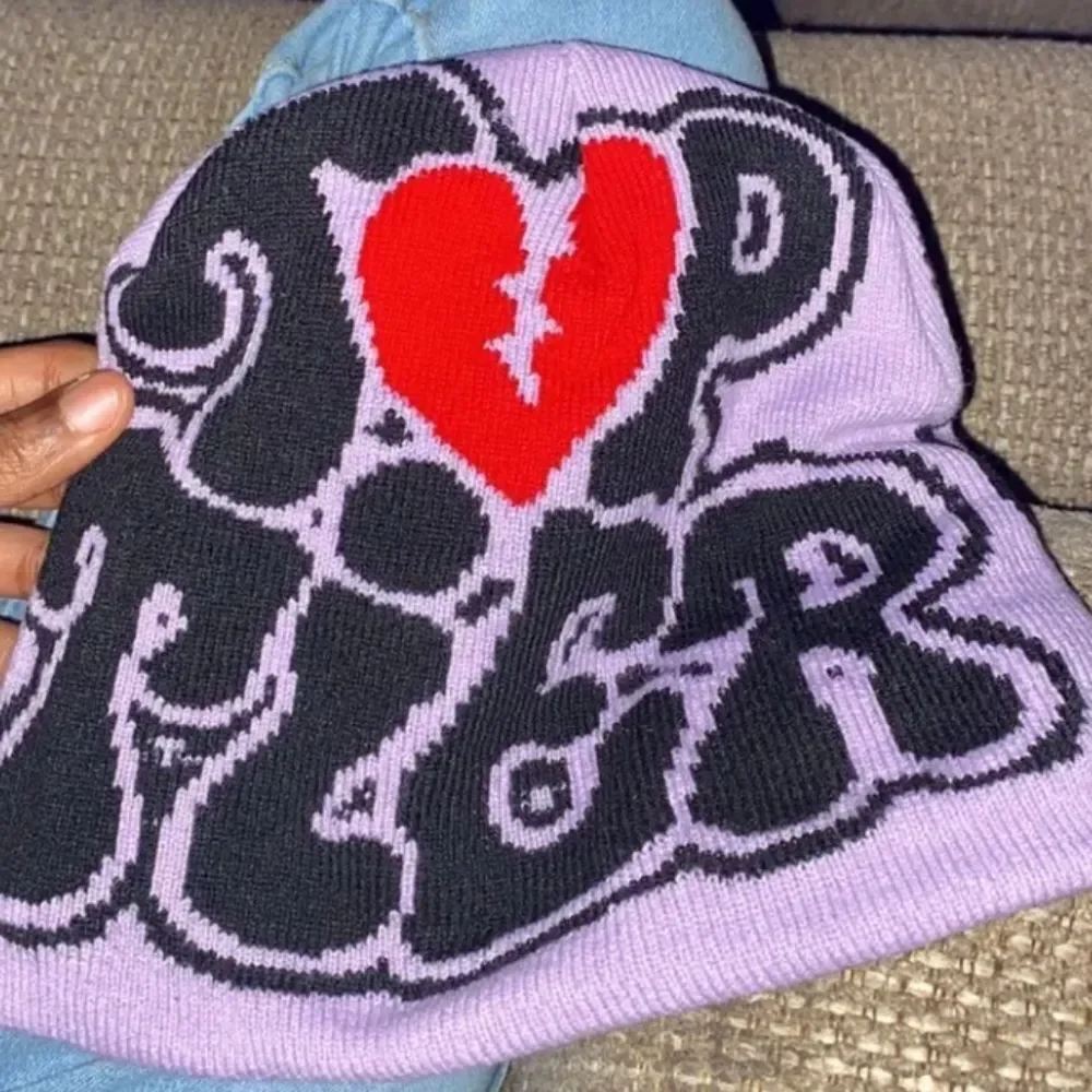 Top Tier Purple Beanie with Red Heart